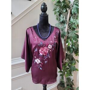 White House Black Market Top Women Size L Purple 100% Polyester Floral Kimono